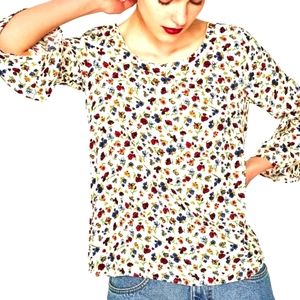 Zara Trafaluc Floral Bell Sleeve Blouse Size XS